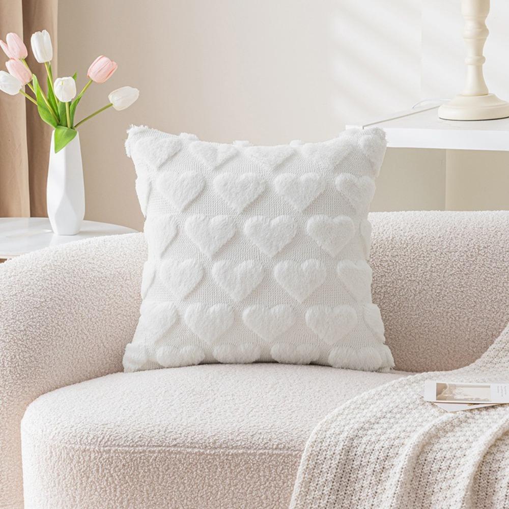 45*45 CM Heart Plush Pillow Cover Soft Throw Pillow Cover Embroidery Pillowcase  Gift