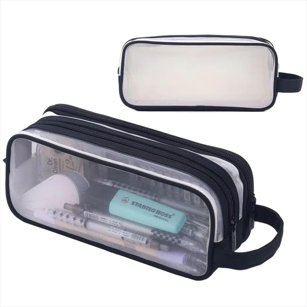 Clear Transparent Transparent Pencil Bag Double Layer Large Capacity Pen Case For School Students