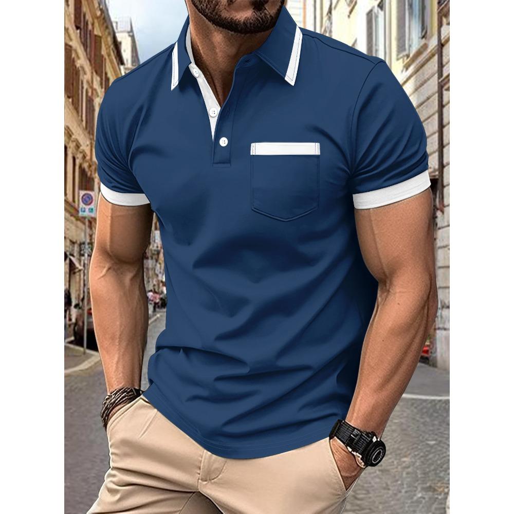 New Men's Polo Shirt with Chest Pocket: Plain, Casual and Stylish Short-sleeved T-shirt