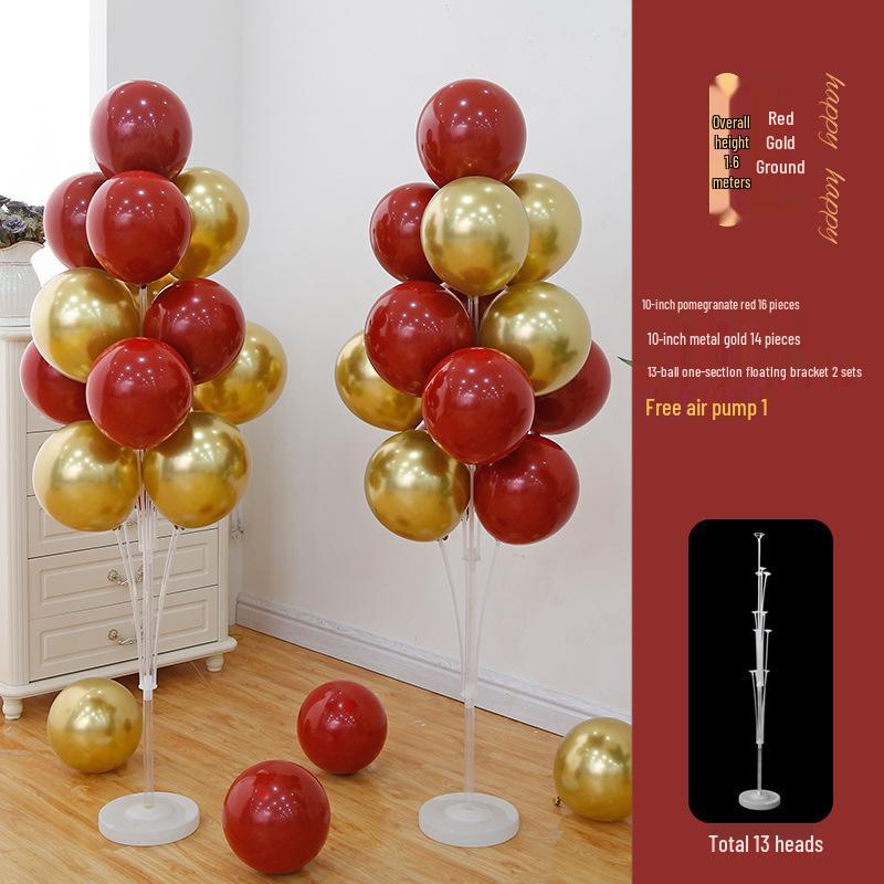 Anniversary & Birthday Balloon Column Decorations: Event Scene Layout with Floor and Background Balloons