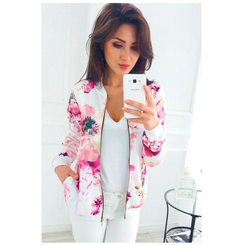 

Fashion Zipper Print Long Sleeve Short Coat Red (Pocket) 2XL