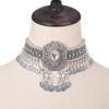 Statement Vintage Choker Necklace Women Bohemain Collares Flower Crystal Rhinestone Blue Beaded Coin Tassel Ethnic Gypsy Jewelry