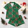 Women's Christmas Pajama Set with Short Sleeve Button Down Shirt and Pajama Shorts