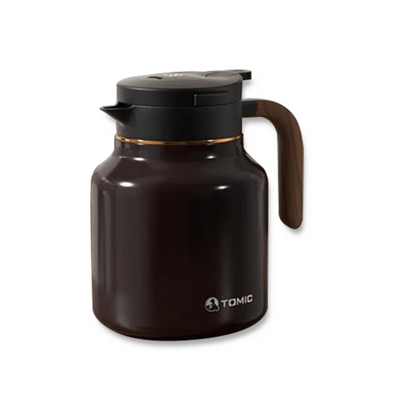 Temok Smart Display Ceramic Lined Insulated Tea Pot with Wood Grain Handle