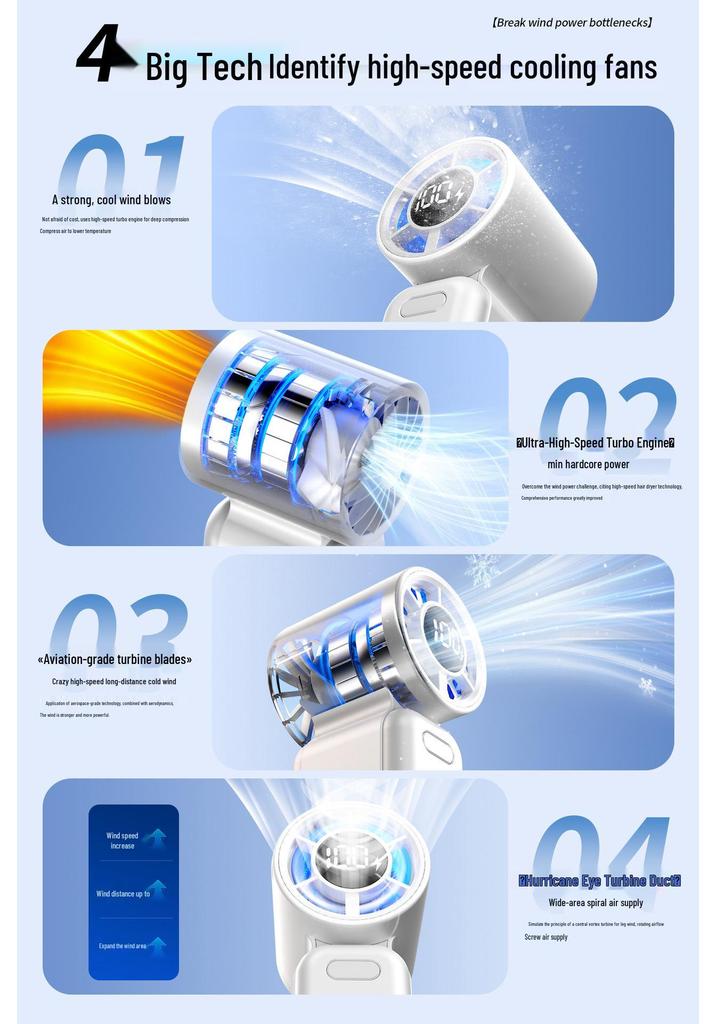 Portable USB High-Speed Turbine Fan - Compact Handheld Semiconductor Cooling Fan for Home Use