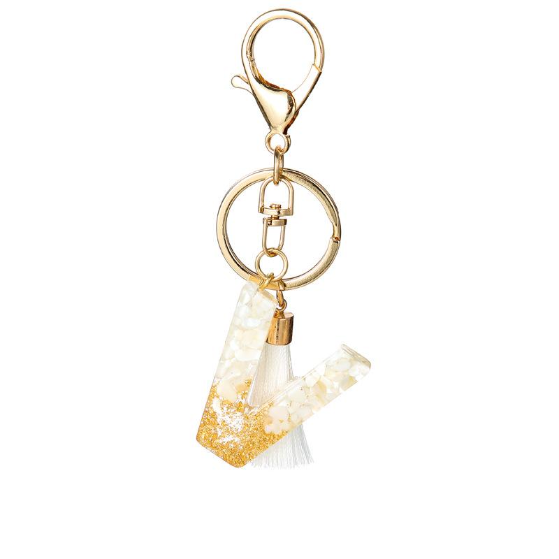 White Tassel Crystal Resin Stone Gold Foil Keychain Classic Retro Fashion Bag Accessory Practical Durable Backpack Hanging Charm