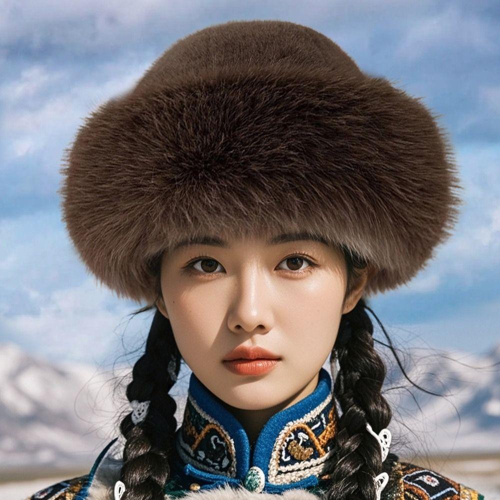 Windproof Winter Hat Imitation Mink Hair Bucket Hat Fashion Ear Protection Cap