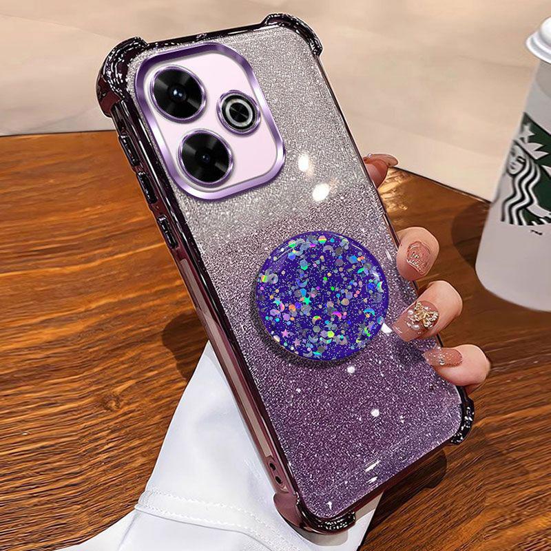 For POCO M6 Plus Holder Case Luxury Shiny Protective Shockproof Stand Cover Case For Xiaomi Redmi 13 5G 4G 13X 13C Coque Shell