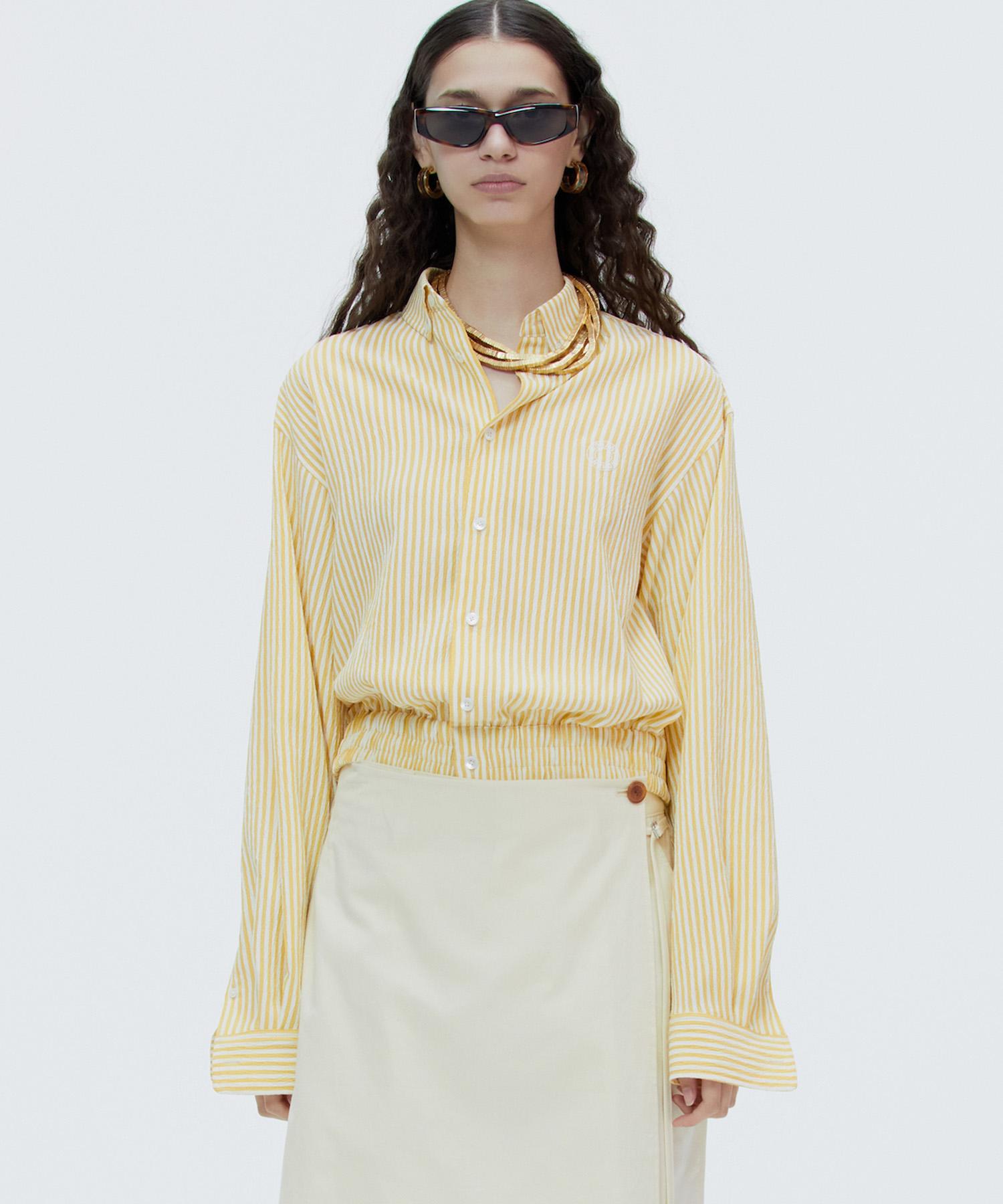 Noang Seersucker Stripe Crop Shirt Stripe-Yellow Stripe-Yellow/M