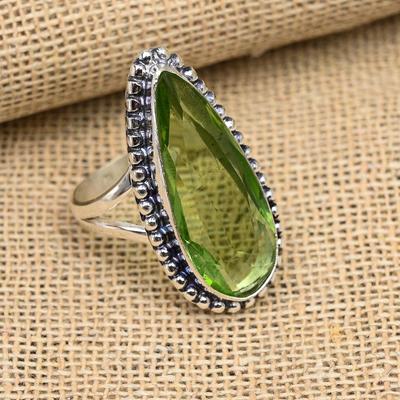 Green Amethyst Gemstone Handmade 925 Sterling Silver Ring Jewelry