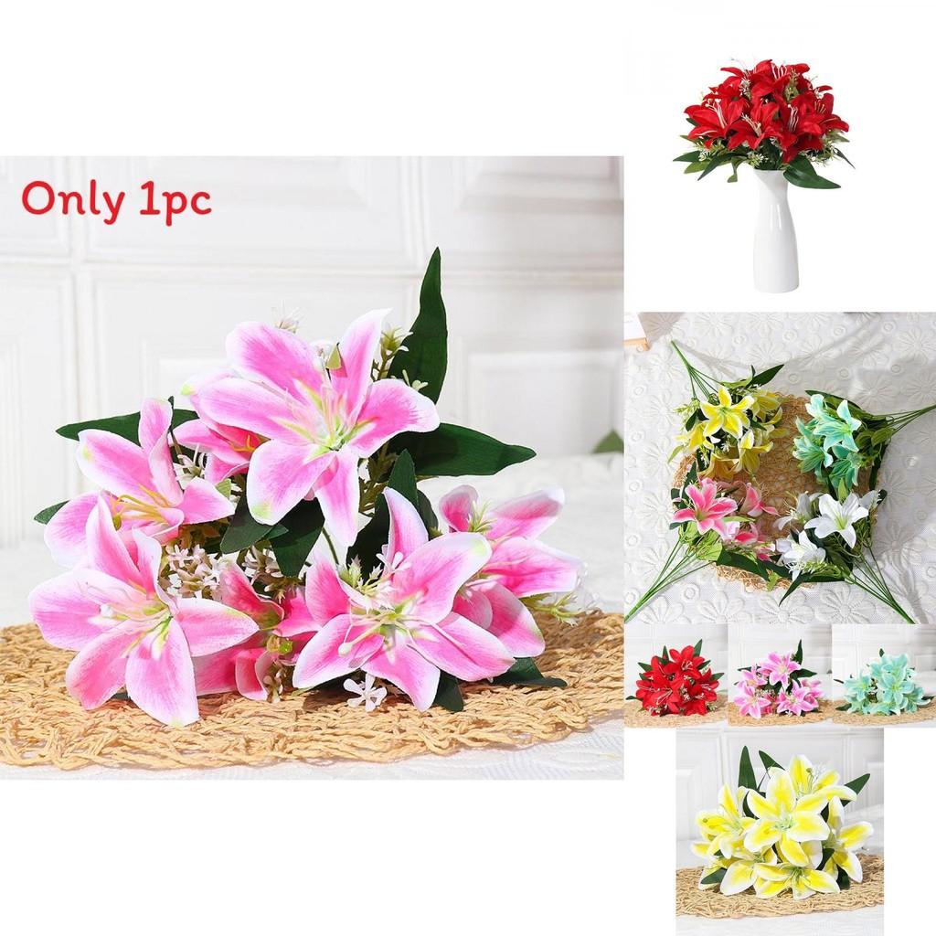 Silk Artificial Lily Flower Bouquet For Home Decor Wedding Party Gift For Loved Ones