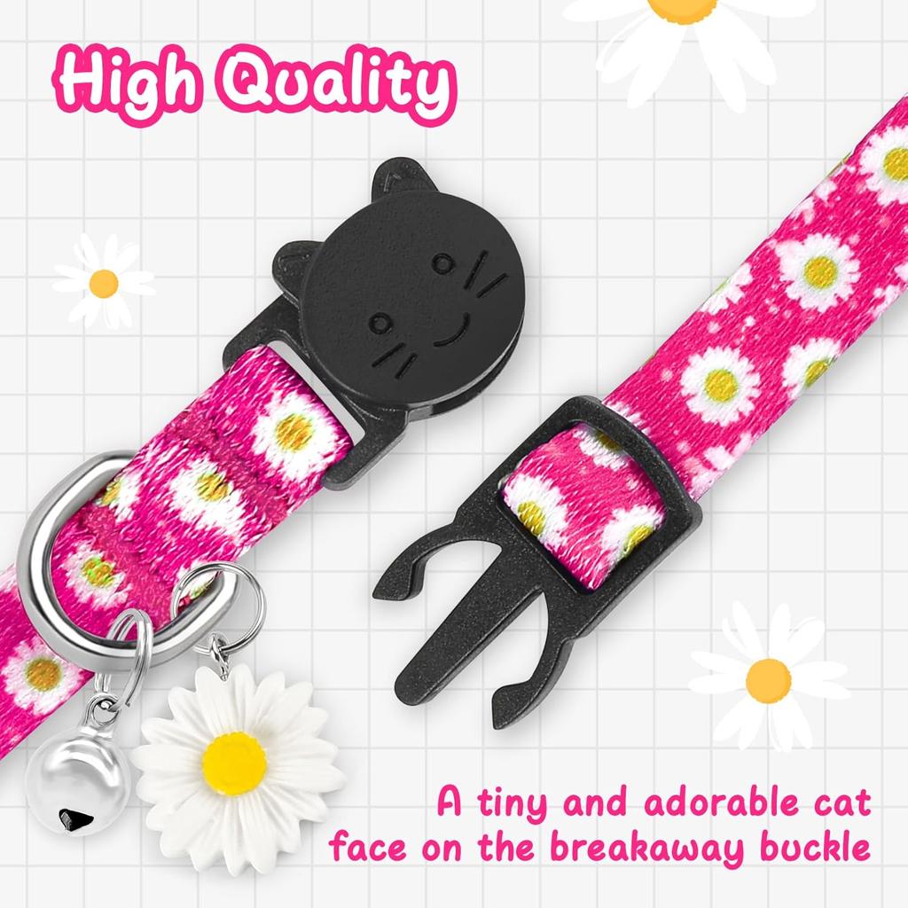 Floral Cat Collar Breakaway with Daisy Pendant, Cute Flowers Daisy Cat Collars for Girl Cats, Safety Removable Cat Collars for Kittens Soft Kitty
