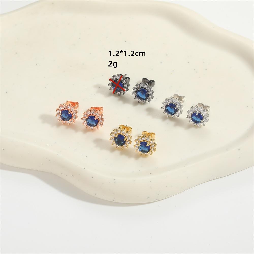 2025 New Fashion Women Simple Round Gem Inlaid Zircon Stud Earrings Hip Hop Creative Small Fashion Earrings Accessories
