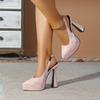 Medium thick heel pointed head light mouth pink elastic band light mouth single shoes super high heel simple women's shoes low top