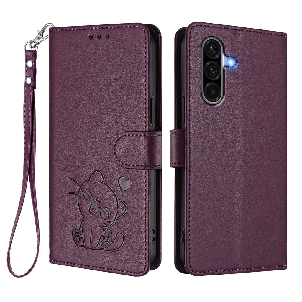 For Samsung Galaxy A36 5G/Galaxy A56 5G Wallet Case with Wrist Strap Love Cat Pattern Imprint Leather Phone Cover