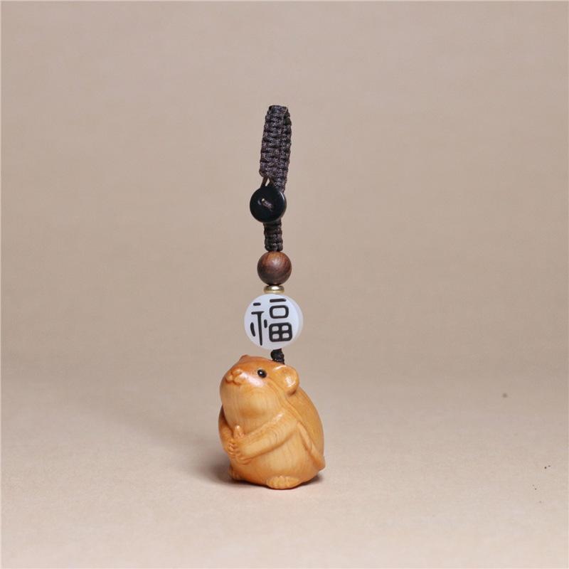 Thuja Twelve Zodiac Carving Wooden Pendant Chinese Zodiac Wood Carving Figurines Bag Decoration Gifts for Family Couple