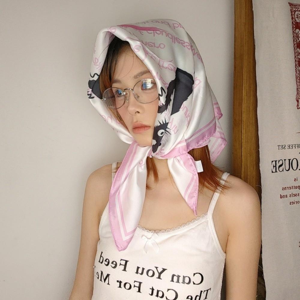 Breathable Flower Printed Scarf Satin Fabric Bandana Head Scarf Square Headband  Women's Accessory
