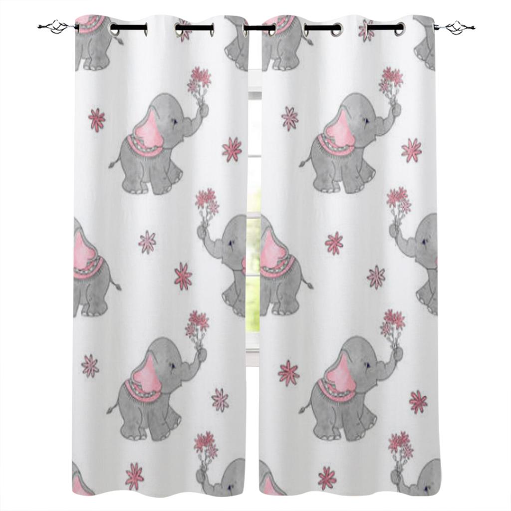 Baby Elephant Cute Butterfly Window Curtain for Living Room Bedroom Home Decor Kitchen for Window Drapes