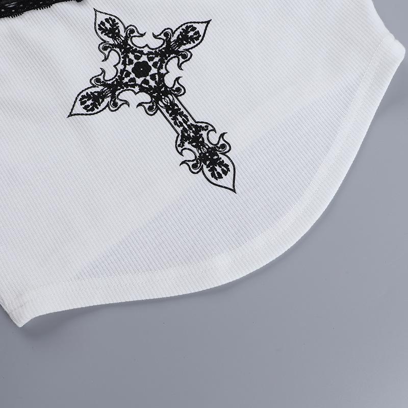 Europeisk og amerikansk sommer sexy gate stil trykt blonder V-hals camisole slim fit topp