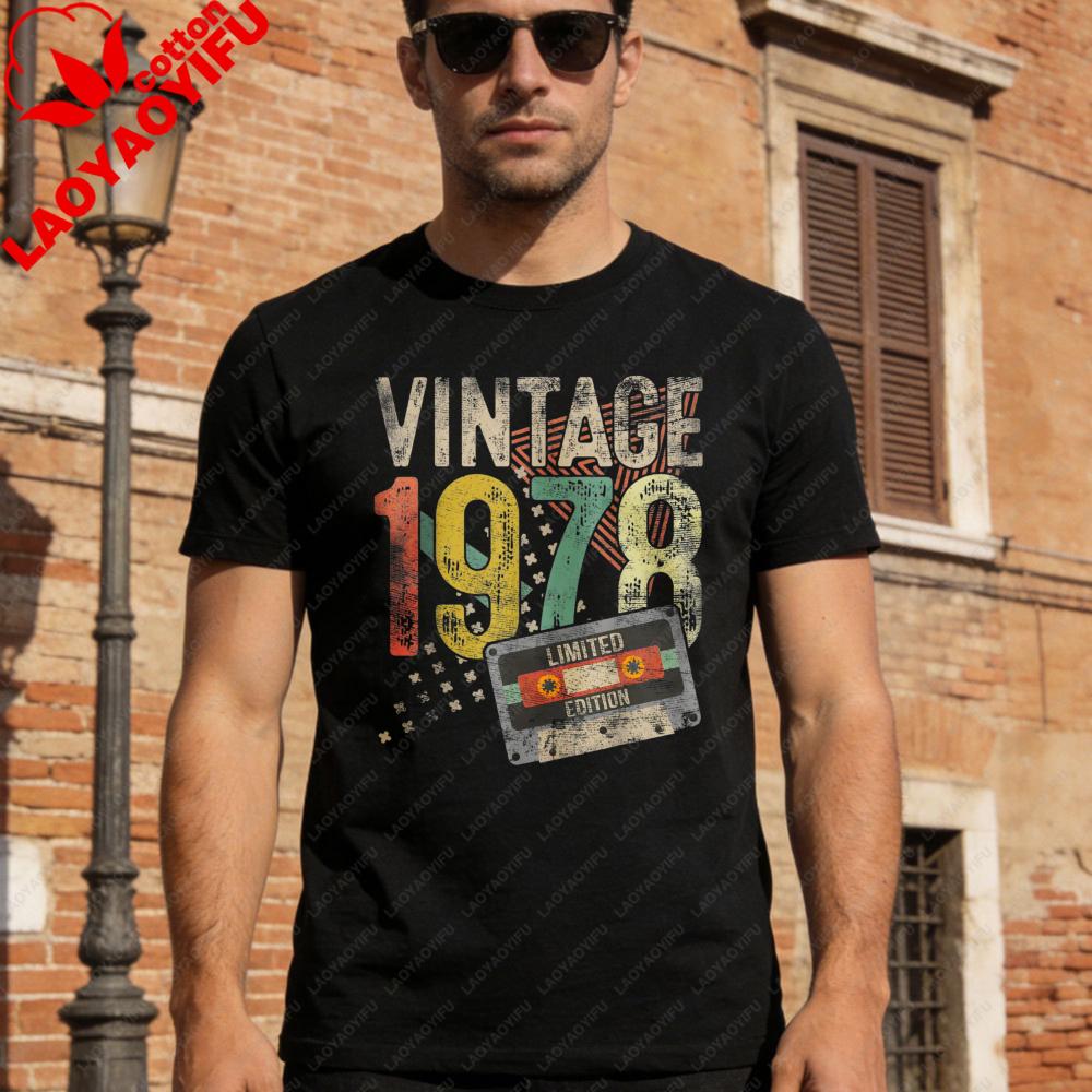 Vintage 1978 Tape 48th Birthday Gift Men Women 48 Year Old TShirt Man Cotton T Shirts Family Gathering Oversized T Shirt