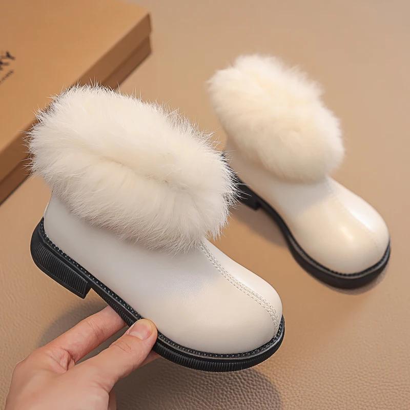 Girls Boots Plush Versatile Soft Warm Autumn and Winter Korean Style Children Fashion Casual Short Boots PU Cotton Kids Boots