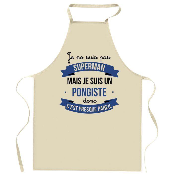 Tablier de cuisine - Pongiste Superhéros - Coton épais - Impression durable (France) - Liens ajustables