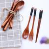 Japanese Wooden Cutlery Set: Fork, Spoon, Chopsticks & Cloth Bag, Portable for Students & Outdoors Use