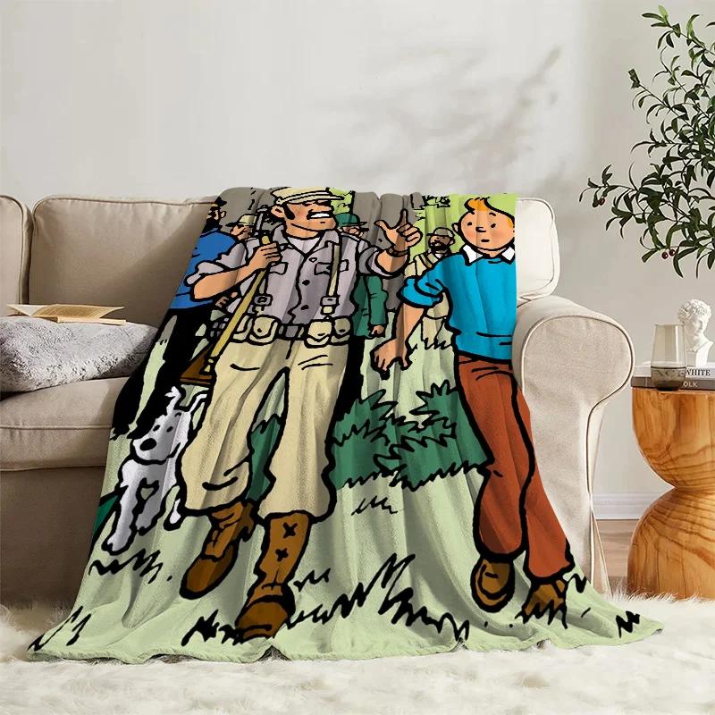 Anime Blanket Tintins Flannel Sofa Camp Nap Bedspread Soft Blanket Fleece Home Textile Birthday Gift Blanket Bedroom Decor