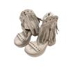 Fashion retro rivet fringed open-toed cool women's shoes summer new niche design versatile cool boots tide