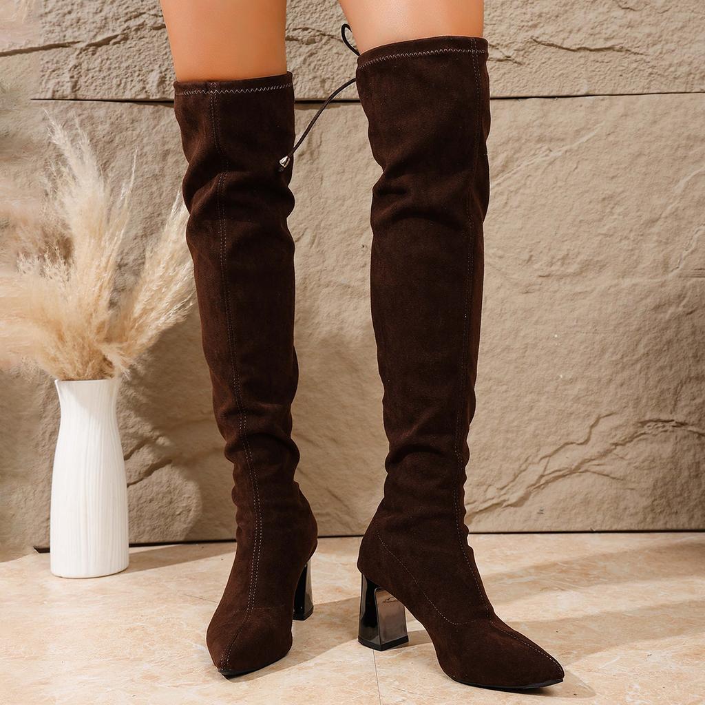 2025 Fall/Winter Over The Knee Boots Women's Thick Heel High Boots Autumn New Stretch Mid-Heel Women's Boots