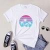 Palmeninsel Sonnenuntergang T-Shirt Ästhetisch Wounisex Tropische Strand Vibes T-Shirts Retro Familie Sommerurlaub T-Shirt Oberteil