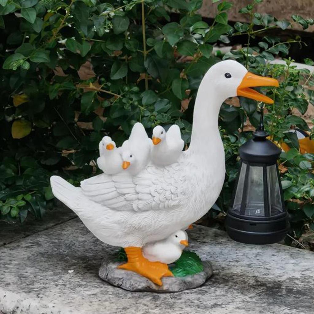Garden Statue with Solar Light White Duck Figurine Lawn Decor Yard Art Sculpture for Patio Balcony