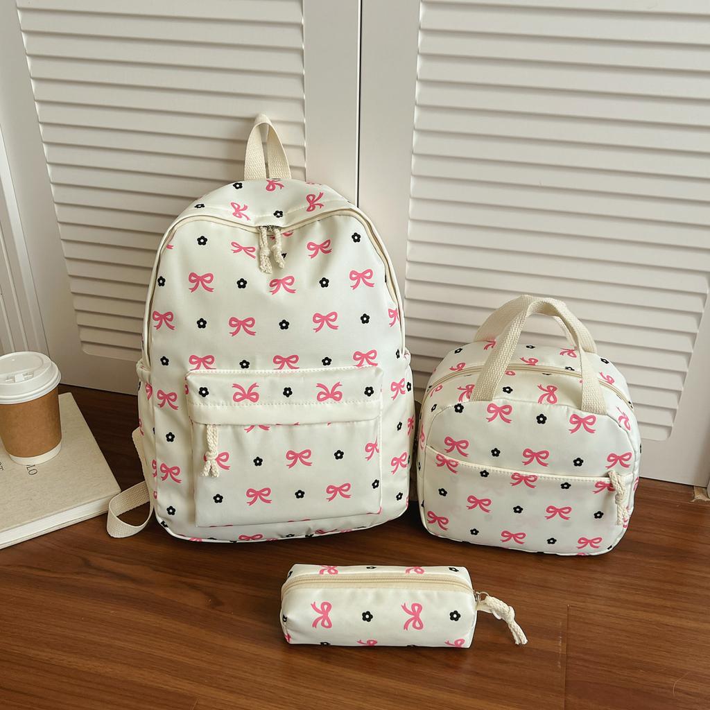 Sweet and Lovely Bow Print Three Piece Backpack Set Lightweight, Large Capacity, Multifunctional Student Backpack Campus Outdoor