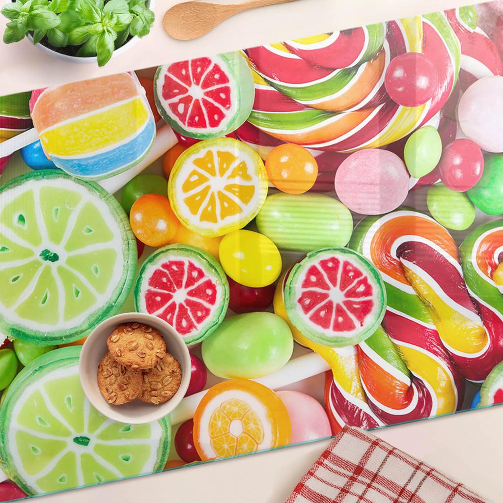 Stylish and Durable Glass Board with Colorful Sweets Print 80x52 cm