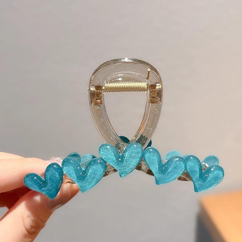 

Елегантний затискач для волосся у формі серця у вигляді желе, акриловий, нековзкий, міцний затиск для волосся акули для жінок, дівчаток, аксесуари для літніх головних уборів 8cm озеро синього кольору