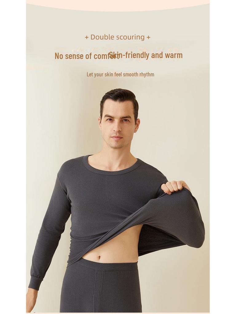 Arctic Fleece Cotton Men's Thermal Underwear Set: Lightweight Autumn/Winter Half-High Collar Top & Pants