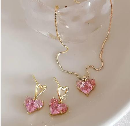 Heart Shaped Earring and Necklace Set for Women Jewelry Gift