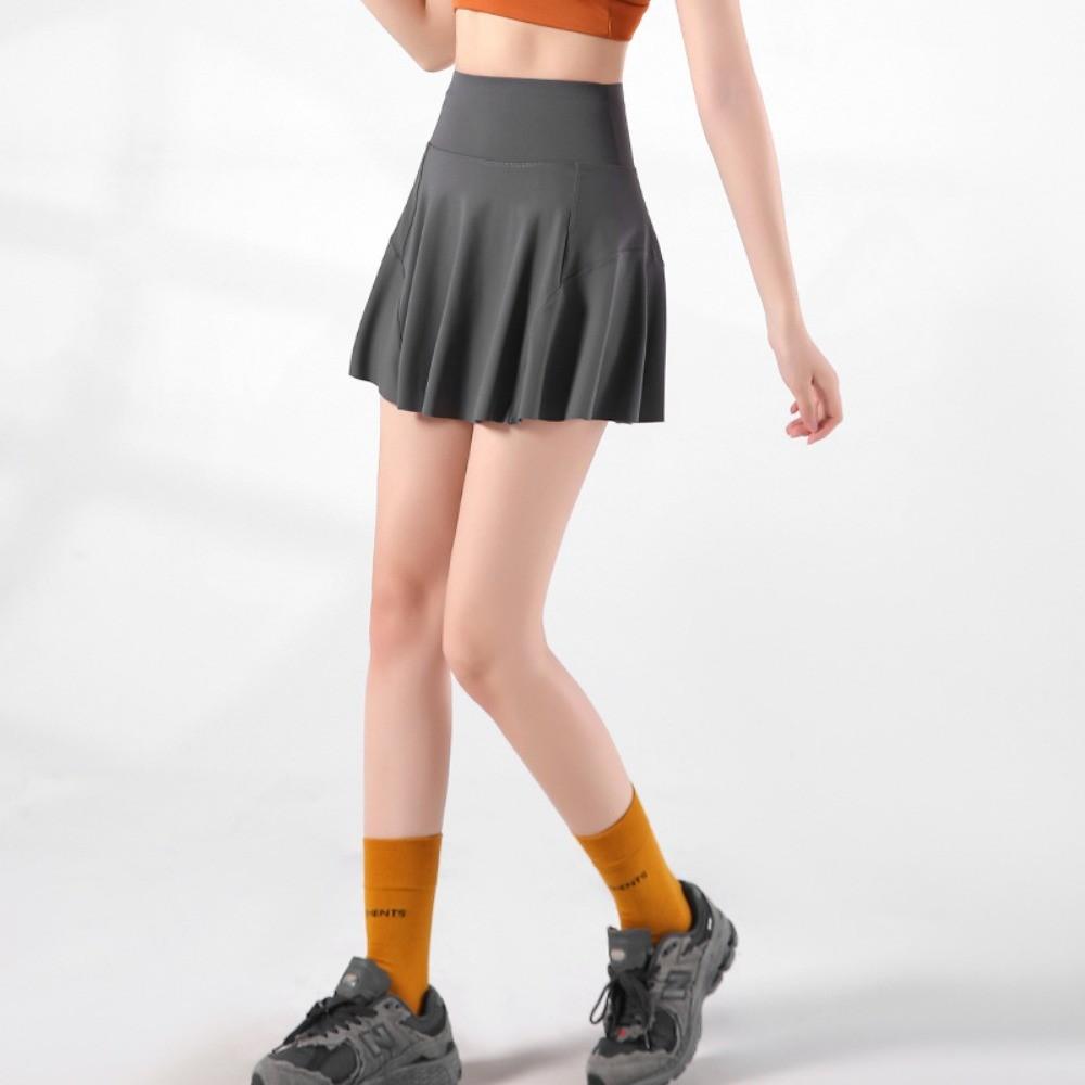 Qooth Vară Alergare Sporturi Mini Fustă Tenis Yoga Talie Elastică Fustă cu Volane Moale Femei QT2628