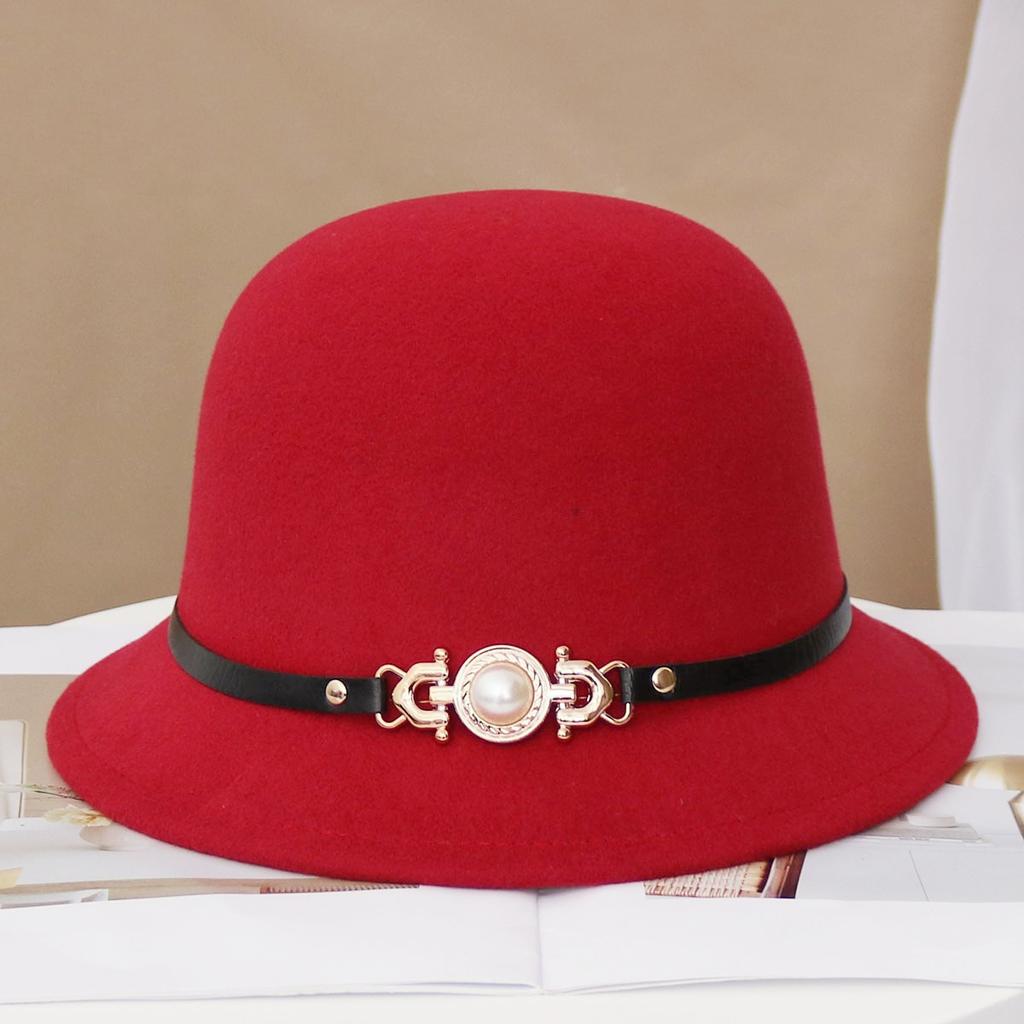 Hat Women's Autumn and Winter Wool British Thermal Basin Hat Foreign Style Short Brim Show Small Face Foldable Bucket Hat Tide