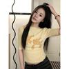 Women's Floral Embroidered Slim Fit Knit Top - Sweet Girly Style, Round Neck, Mid-Sleeve (K3-19)