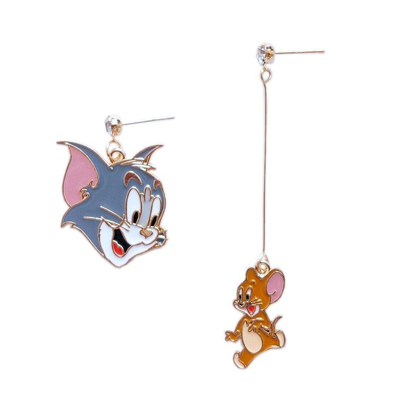 Childlike Cartoon Cute Cat And Mouse Sweet Girl Heart Simple Versatile Earrings Stud Earrings