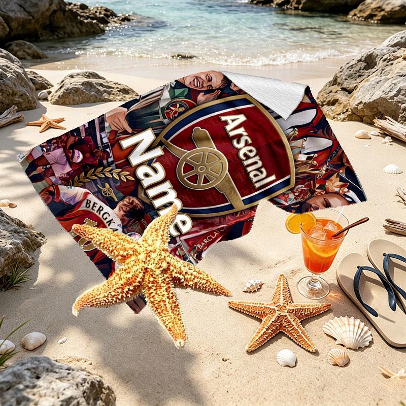 Custom Name Personalized Arsenal F.C Print Beach Towel, for Trip Camping Beach Party Home Decor, Birthday Gift for Family & Friends