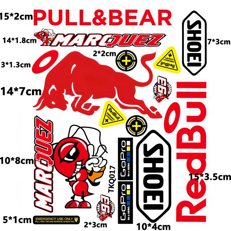 Motorcycle Stickers, Red Bull Events Sponsored Stickers, Plastic Helmet, Car Body, Homemade Decorative Waterproof Sunscreen Stickers Tank