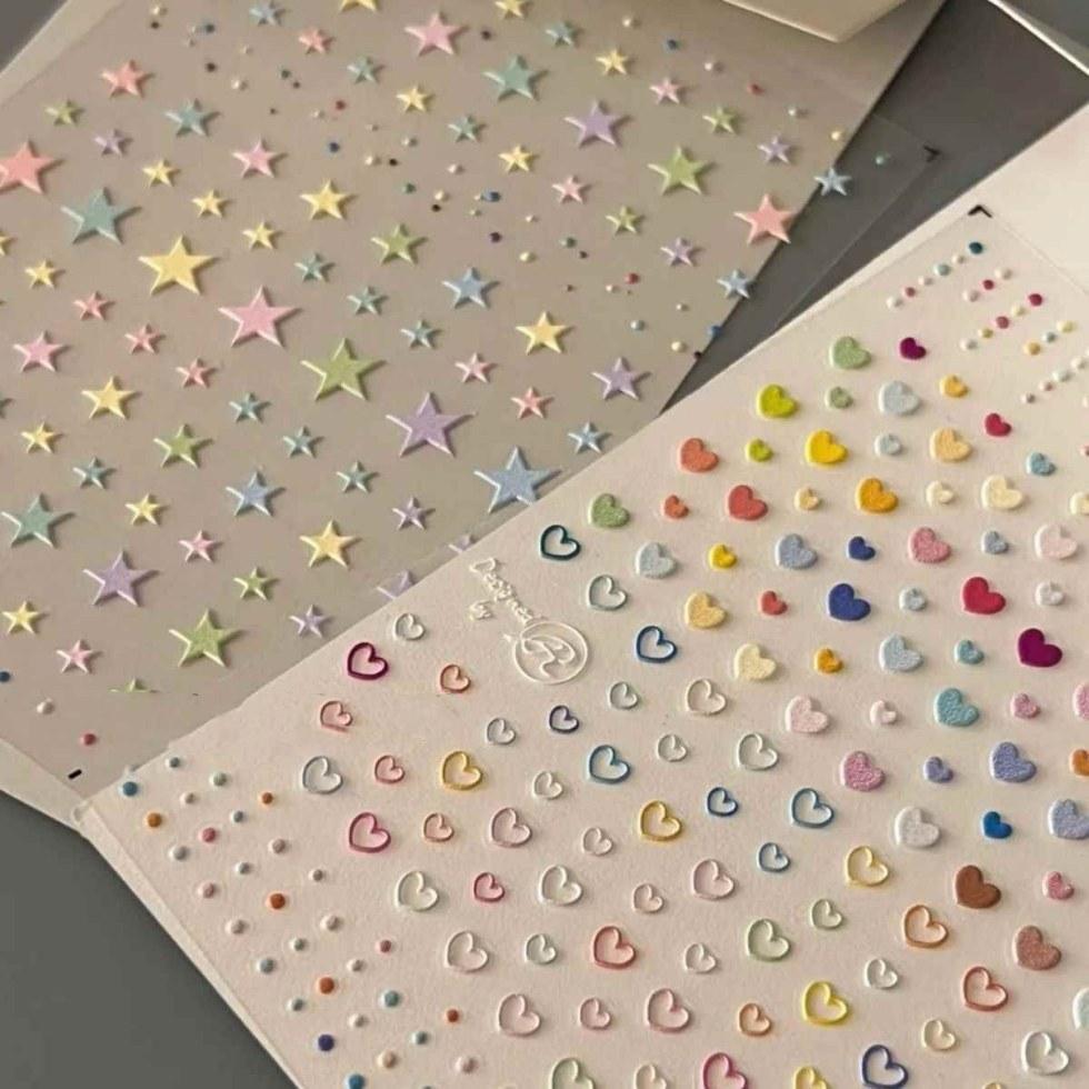 Colorful Dopamine Star Heart Nail Sticker Self-Adhesive Nail Diamond Sticker Decals Y2K Summer Manicure Makeup Decorations