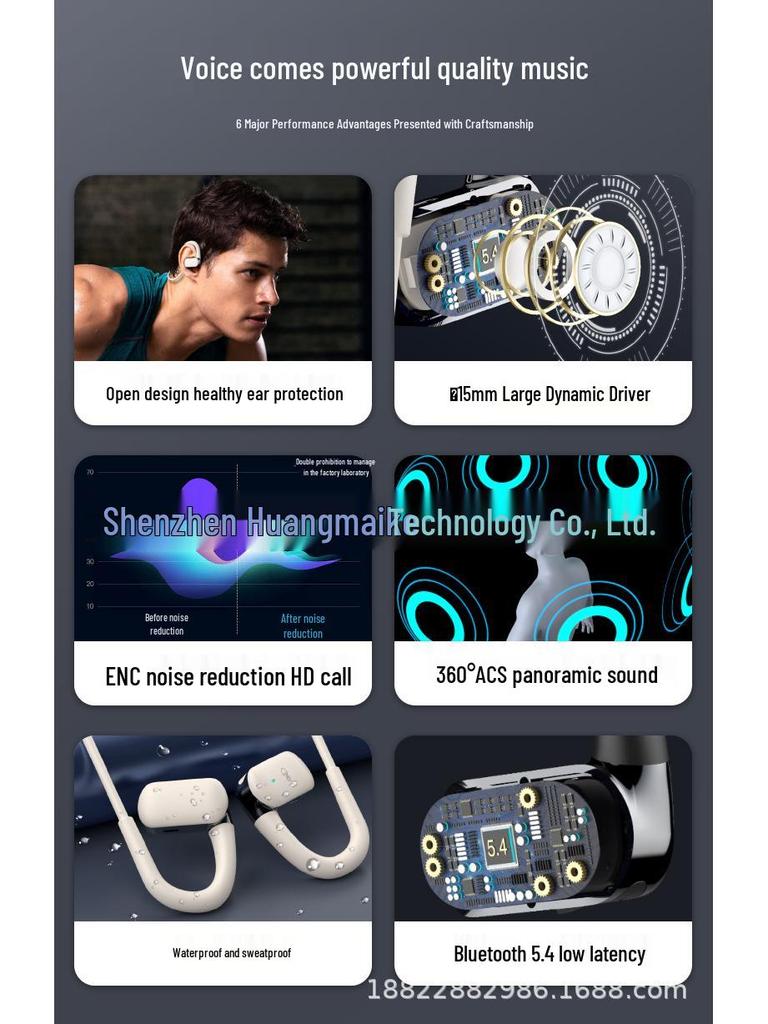 OWS Sports Wireless Earphones: Open-Ear Bluetooth Air Conduction with Secure Hook.
