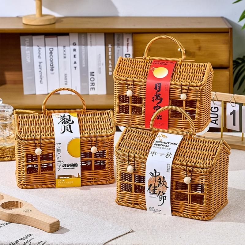 Creative House Shape Woven Rattan Storage Basket Featuring Portable Handle for Home Decors Picnics Gift User Friendly Materials