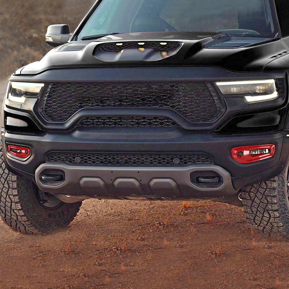 For Dodge Ram 1500 2019-2026 ABS Red Look Front Bumper Fog Light Lamp Cover Trim