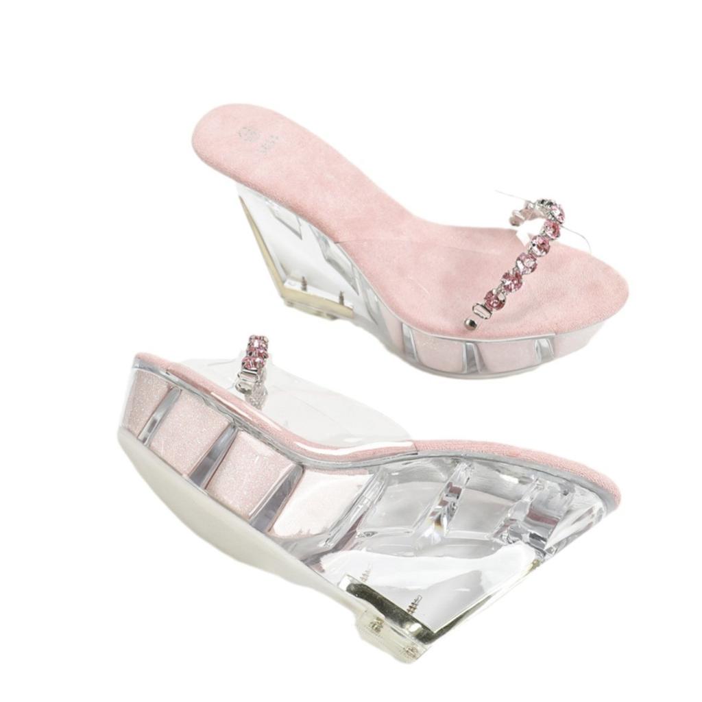 Damskie seksowne sandały na platformie Obcas 11CM Klub nocny Wysokie obcasy Modne Klub nocny Przezroczysty kryształ Bankietowy kryształ LFD-1101-Q2