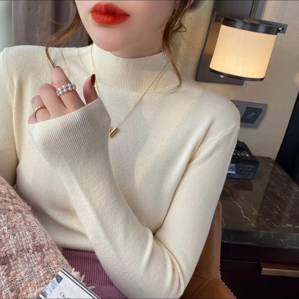 Autumn Winter Half High Collar Sweater Women Stretch Tops Women Knitted Pullovers Long Sleeve Bottoming Knitted Sweater