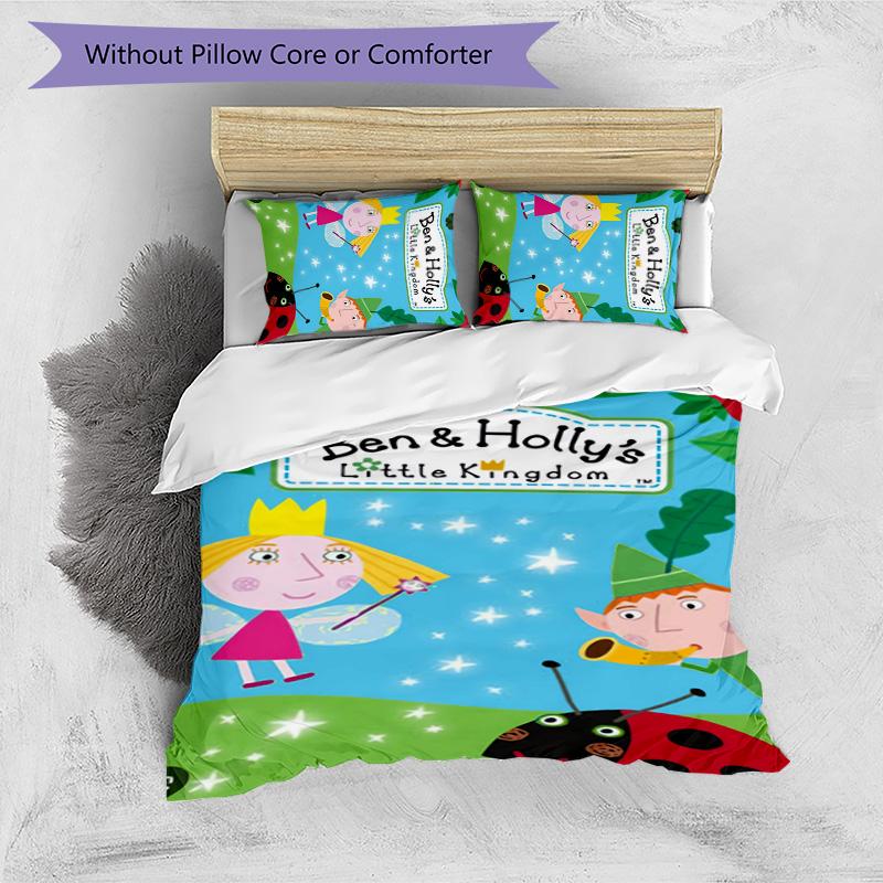 Set di biancheria da letto con motivo Ben and Holly's Little Kingdom da 3 pezzi, set copripiumino include copripiumino e federe, decorazione perfetta per la camera da letto in tutte le stagioni e regalo